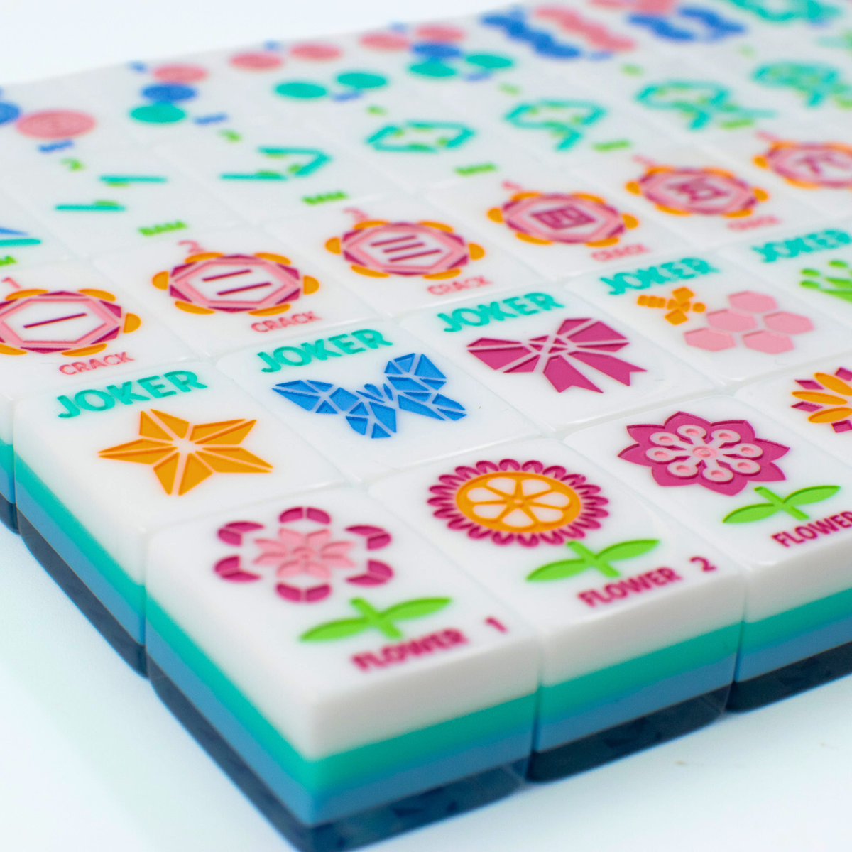Melamine Crystal Prism Mahjong Tile Set 166 Tiles Blue 1.25"×0.9"×0.7"