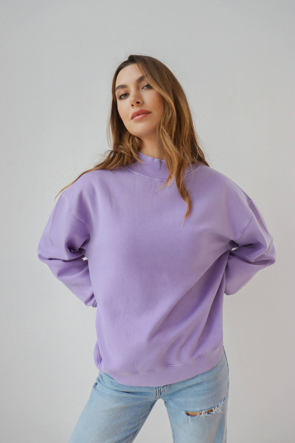 Cotton-Poly Fleece Mock-Neck Pullover Sweatshirt 280 GSM Vintage Wash