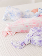 Bamboo-Spandex Periwinkle Butterfly Toile Ruffle Knotted Sleep Gown & Bow Hat Set Baby Girls