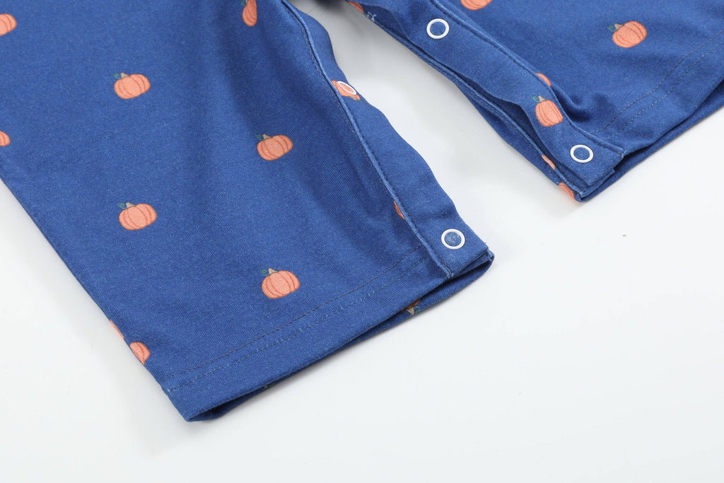 Cotton Knit Blue Pumpkin Smocked Baby Boy Overalls