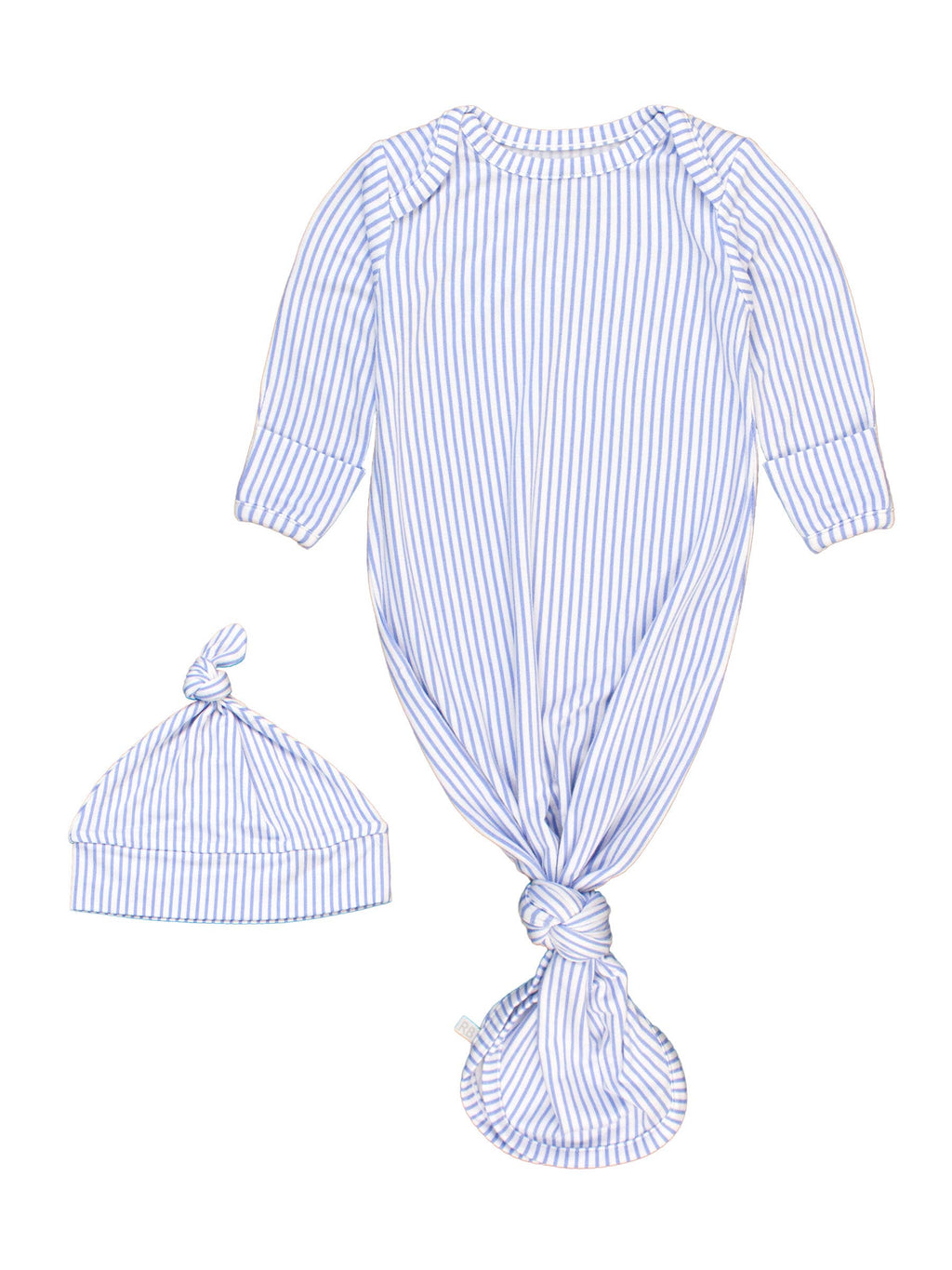 Bamboo-Spandex Periwinkle Stripe Knotted Sleep Gown & Hat Set Baby Boys