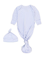 Bamboo-Spandex Periwinkle Stripe Knotted Sleep Gown & Hat Set Baby Boys