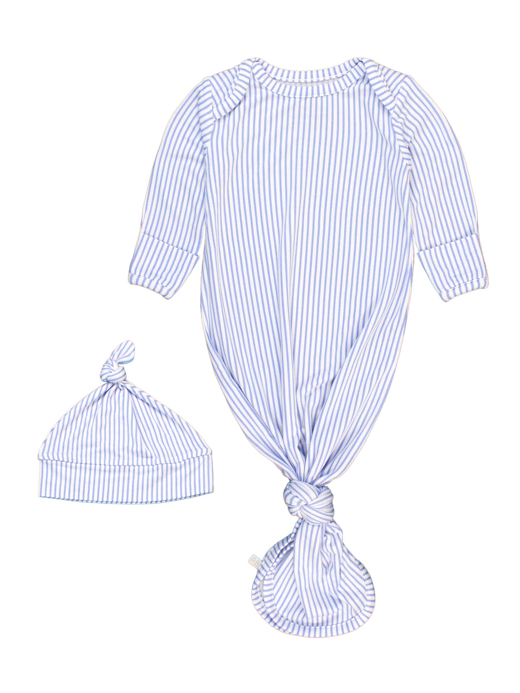 Bamboo-Spandex Periwinkle Stripe Knotted Sleep Gown & Hat Set Baby Boys