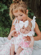 Cotton Blend Floral Bow Ruffle Baby Girl Romper
