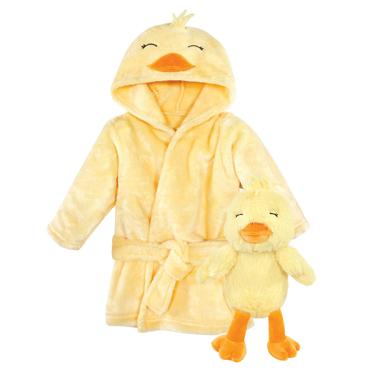 Plush Baby Bathrobe and Matching Toy Gift Set Yellow Duck
