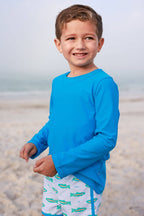Nylon-Spandex Solid Blue Long Sleeve Rash Guard UPF 50+