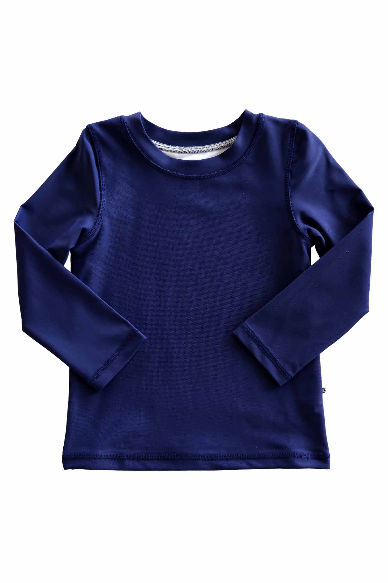 Nylon-Spandex Solid Blue Long Sleeve Rash Guard UPF 50+