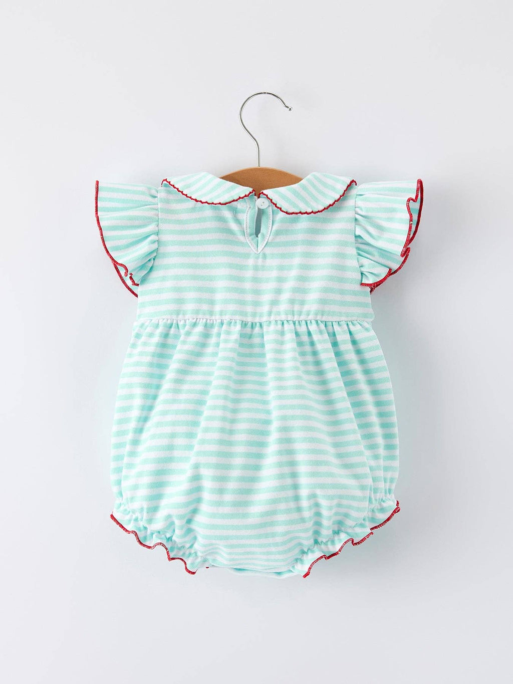 Cotton Blend Striped Baseball Bow Applique Girls Romper