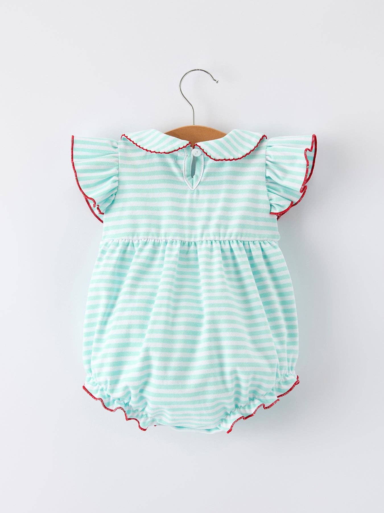 Cotton Blend Striped Baseball Bow Applique Girls Romper