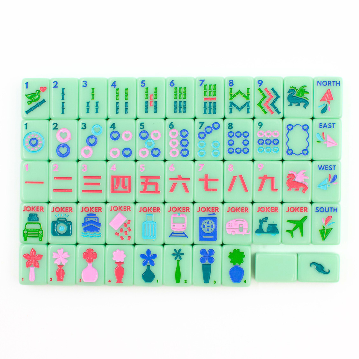 Melamine Mini Travel Mahjong Set 160 Tiles with Bag Green