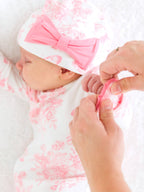 Bamboo-Spandex Pink Butterfly Toile Ruffle Knotted Sleep Gown & Bow Hat Set Baby Girls