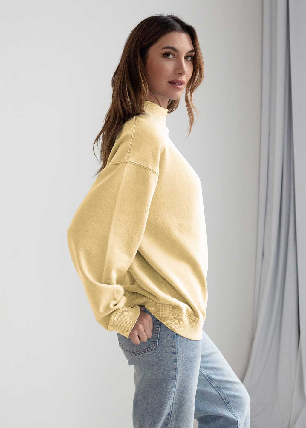 Cotton-Poly Fleece Mock-Neck Pullover Sweatshirt 280 GSM Vintage Wash