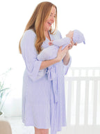 Bamboo-Spandex Periwinkle Stripe Knotted Sleep Gown & Hat Set Baby Boys