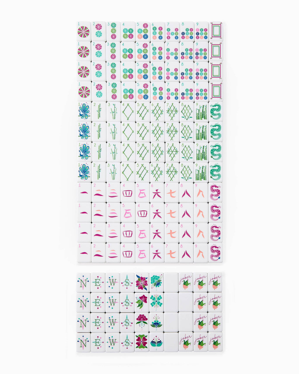 Melamine Mahjong Tile Set 160 Tiles Magenta Olive Pink