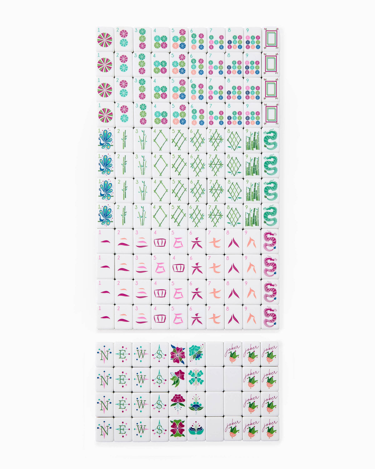 Melamine Mahjong Tile Set 160 Tiles Magenta Olive Pink