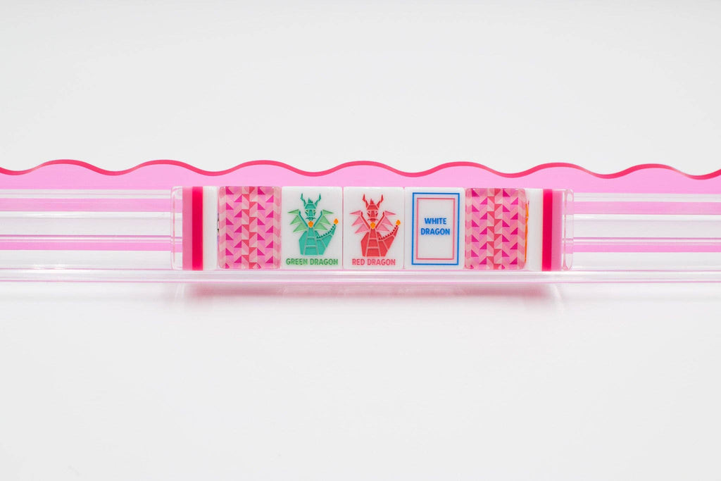 Melamine Crystal Prism Mahjong Tile Set 166 Tiles Pink 1.25"×0.9"×0.7"
