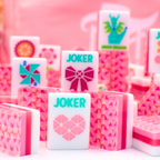 Melamine Crystal Prism Mahjong Tile Set 166 Tiles Pink 1.25"×0.9"×0.7"