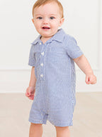 100% Cotton Blue Seersucker Button-Up Baby Romper