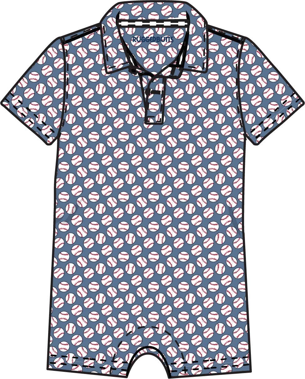 Polyester-Spandex Baseball Print Polo Baby Romper