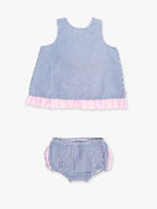 100% Cotton Blue Seersucker Ruffle Swing Top & Bloomer Set