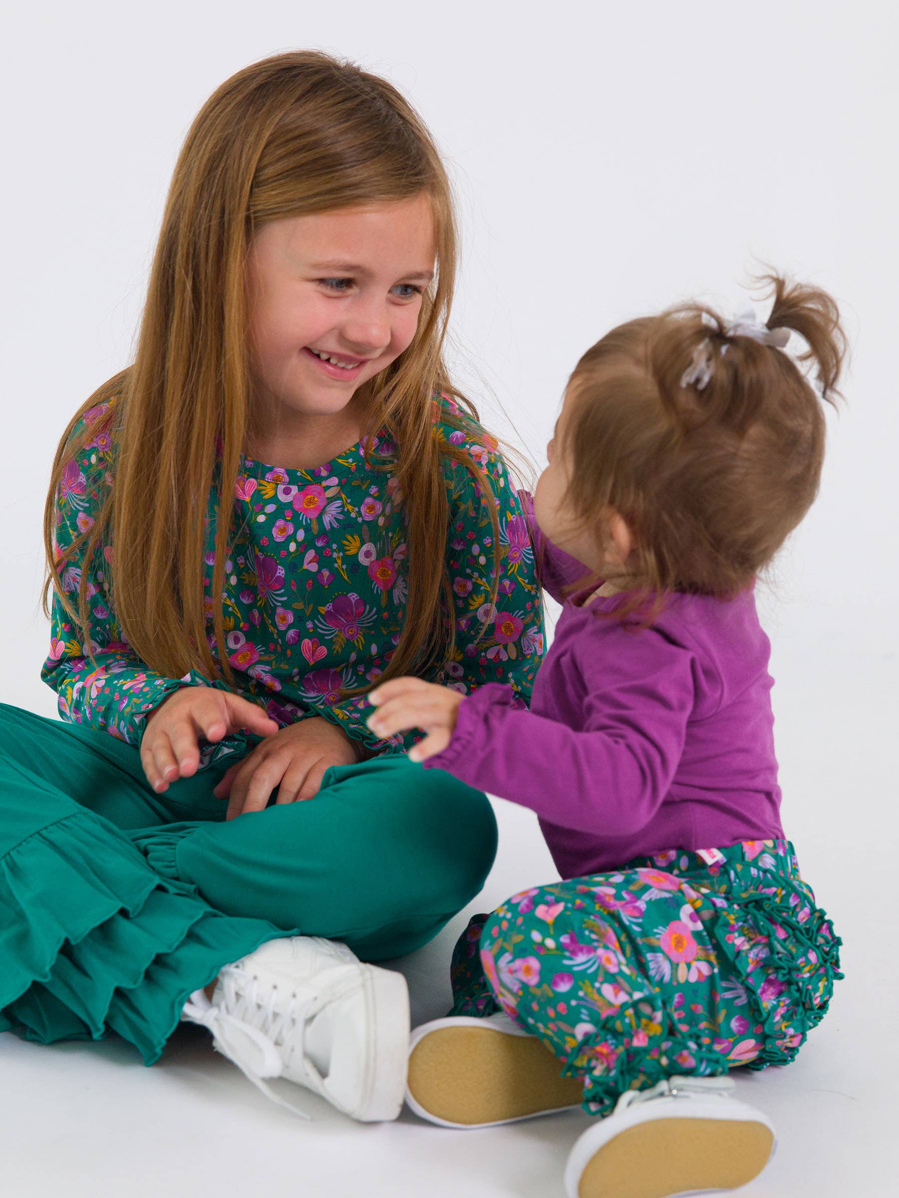 Cotton-Spandex Knit Plum Long Sleeve Ruffle Bodysuit