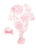 Bamboo-Spandex Pink Butterfly Toile Ruffle Knotted Sleep Gown & Bow Hat Set Baby Girls