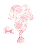 Bamboo-Spandex Pink Butterfly Toile Ruffle Knotted Sleep Gown & Bow Hat Set Baby Girls