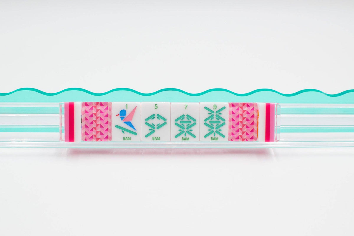 Melamine Crystal Prism Mahjong Tile Set 166 Tiles Pink 1.25"×0.9"×0.7"