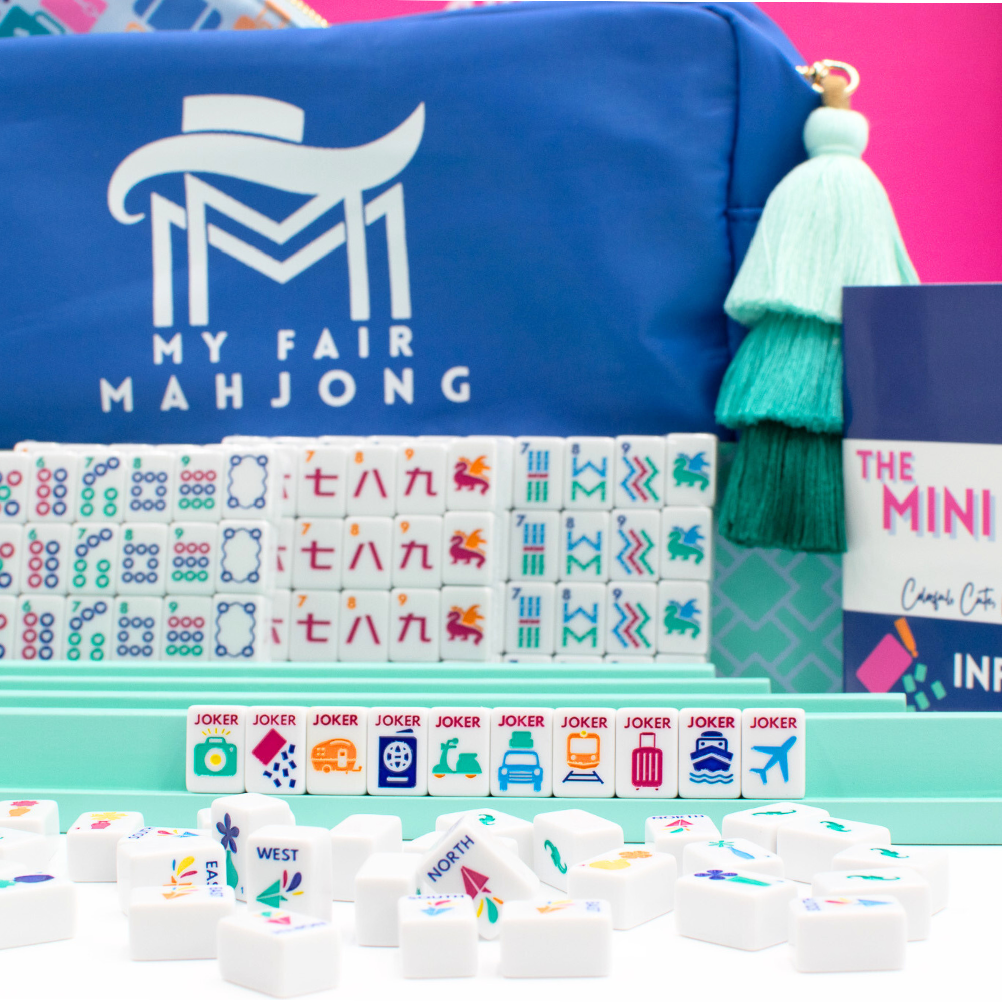 Melamine Mini Travel Mahjong Set 160 Tiles with Bag White