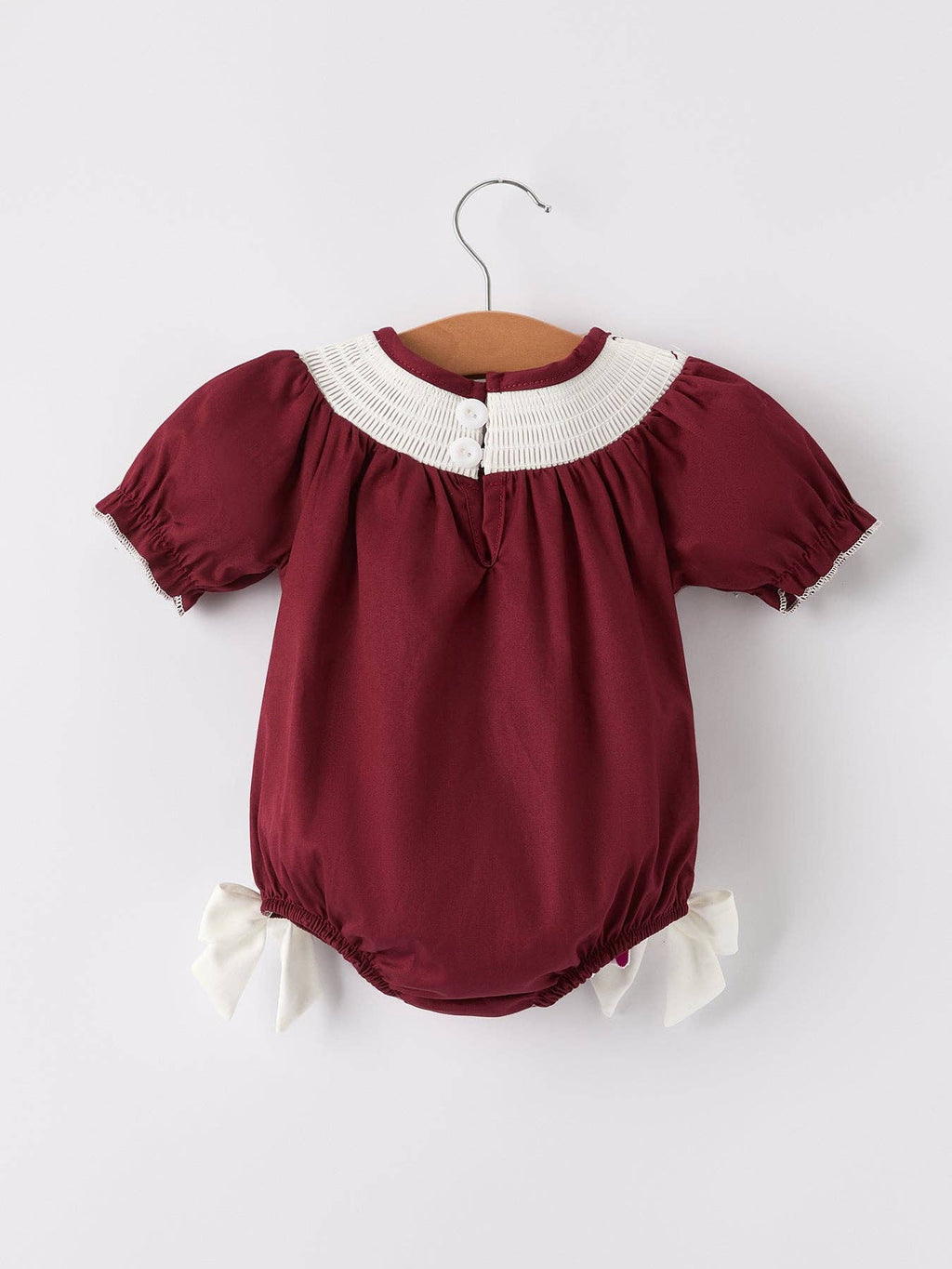 Cotton Smocked Dark Red Bishop Christening Girls Romper