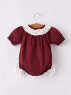 Cotton Smocked Dark Red Bishop Christening Girls Romper